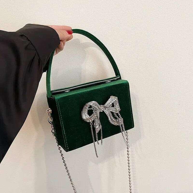 Bow Rhinestone Evening Women Clutch Shoulder Crossbody Bag Purse Box Flap Handbag For Wedding Party Tote