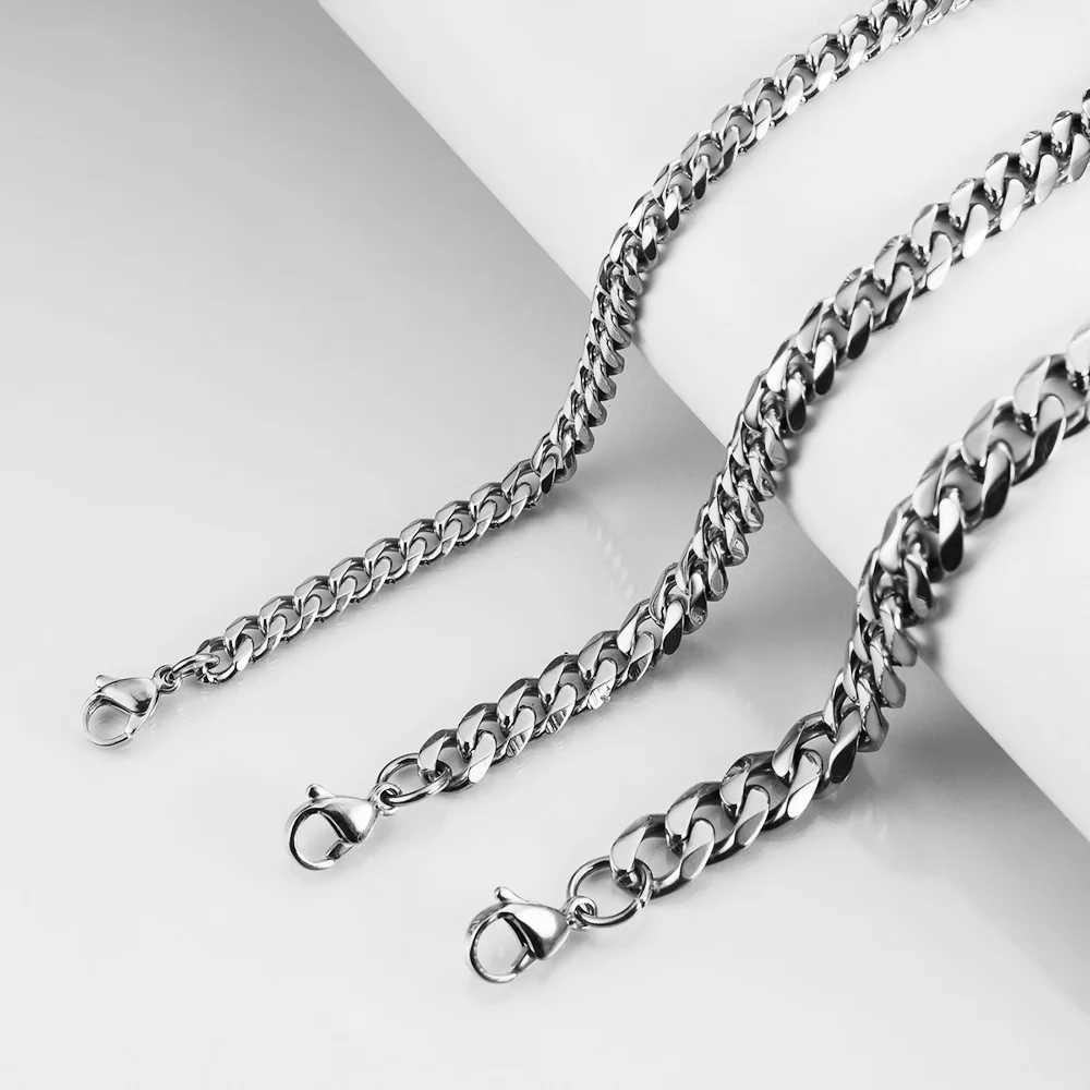 New 3-11mm Men Women Stainless Steel Curb Cuban Link Chain Bracelets Silver Color Black Gold Bracelet Jewelry Gift Accessories W250526