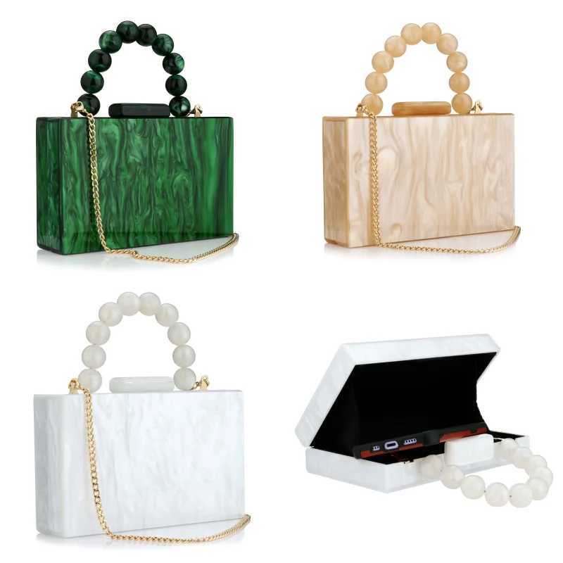 Acrylic Pearl Marble Dark Green PVC Evening Bags Women Luxury Purses And Handbags Wedding Party Beach Flap For Wedding Party W250527