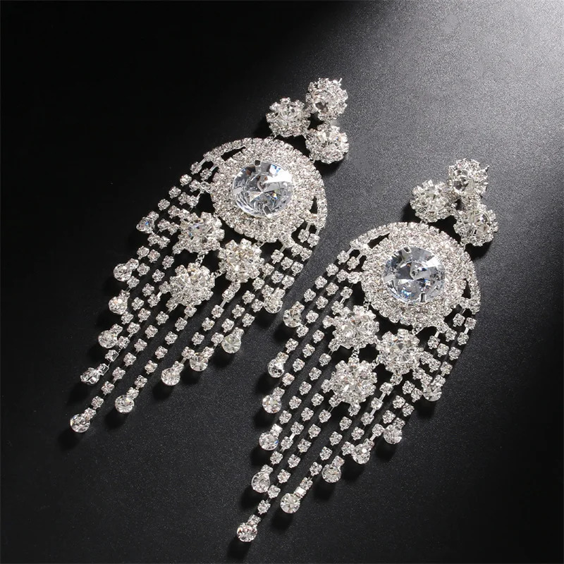 European and American rhinestone earrings for womens fashionable multi-layer exaggerated tassel earrings versatile accessories 250519