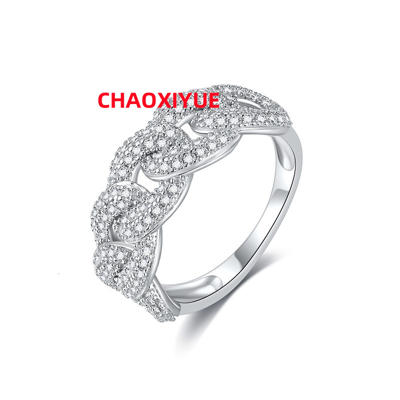 Engagement Vintage Jewelry 18K White Gold Plated 925 Sterling Silver Jewelry Moissanite Hip Hop Cuban Ring for Women Men