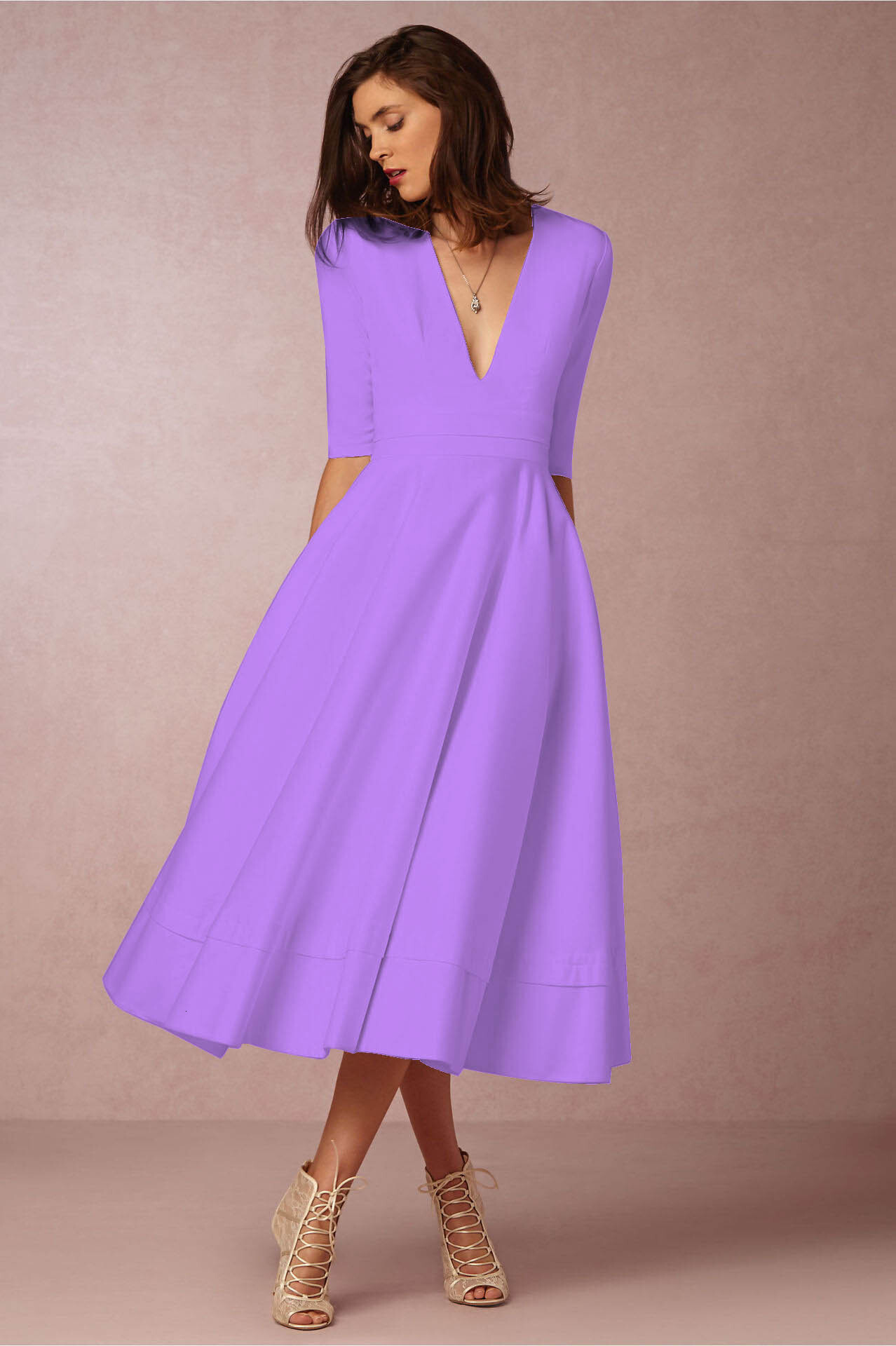 Spring and summer new sexy deep V-sleeve dress mid length dress