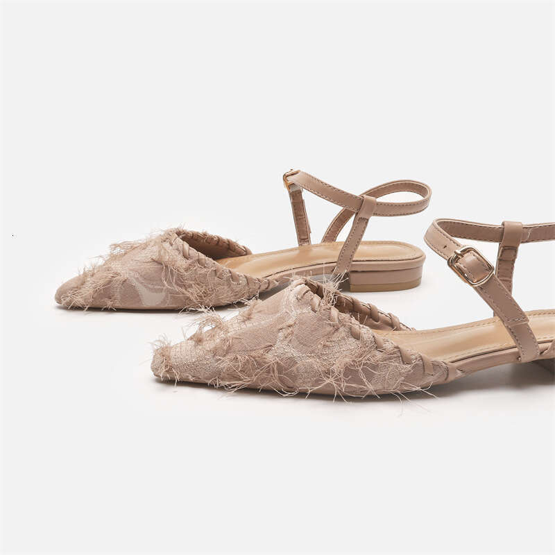 2025 Summer New K Versatile French Genuine Leather Single Shoes Fairy Style Pointed Flat Closed Toe Sandals for Women