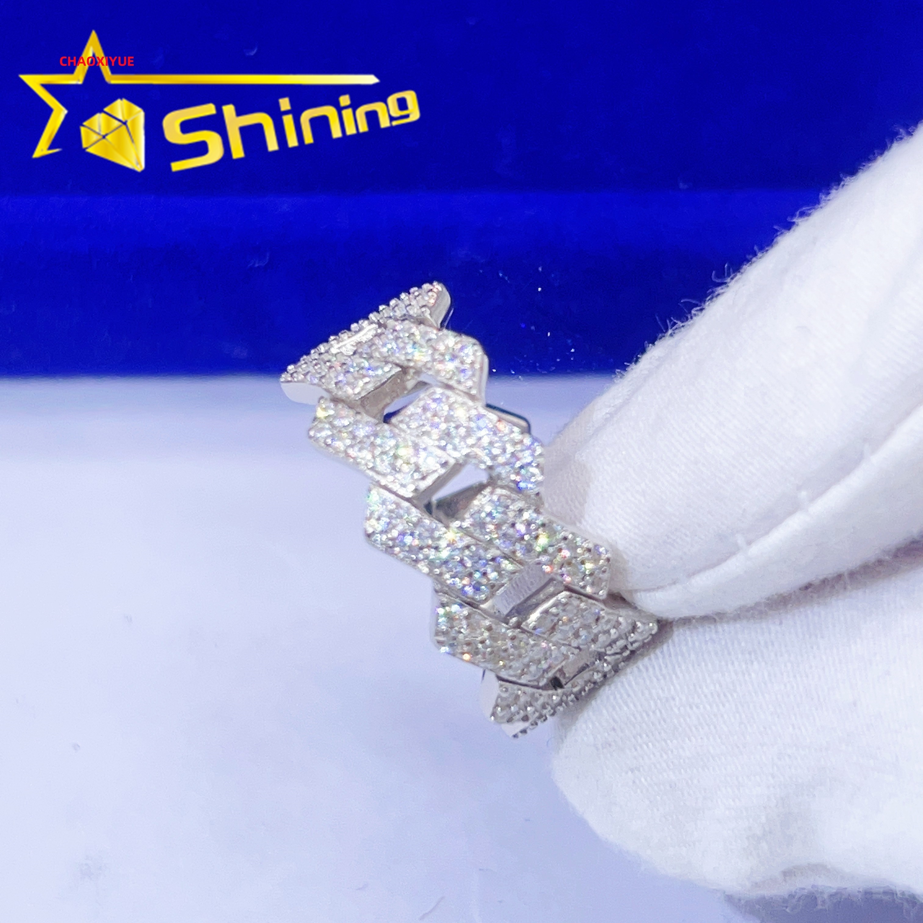 Wholesale Price Sterling Silver S925 Fashion Cuban Link Design Hip Hop Ring Iced Out D-VVS Moissanite Diamond Men Ring
