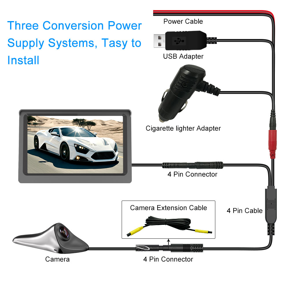 Car Side View Camera 7 inch HD Surveillance System, IP68 Waterproof Blind spot Camera with HD LCD Screen Parking Assistance System, Black