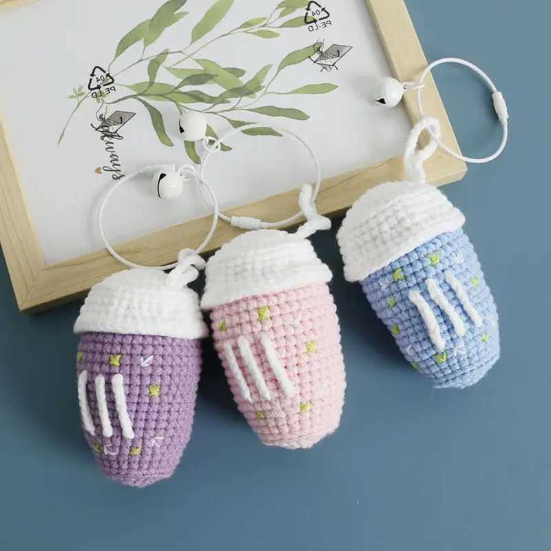 Creative Coffee Cup Crochet Keychain For Car Keys Keychains Cute Knitting Cup Pendant Keyrings Handmade Knitted Keychains 2024 W250526