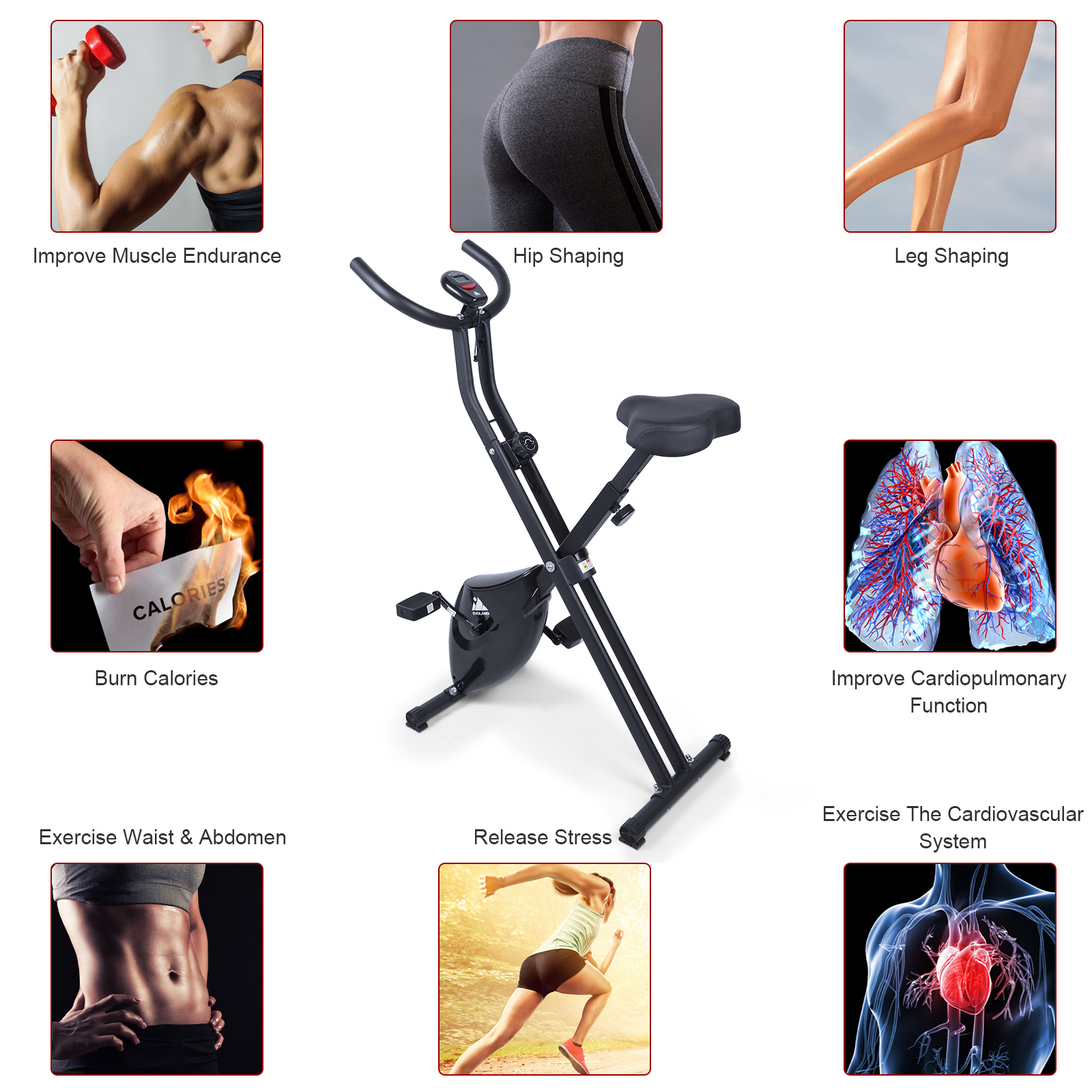 EVOLAND Foldable Exercise Bike - Portable Magnetic Resistance Trainer for HIIT
