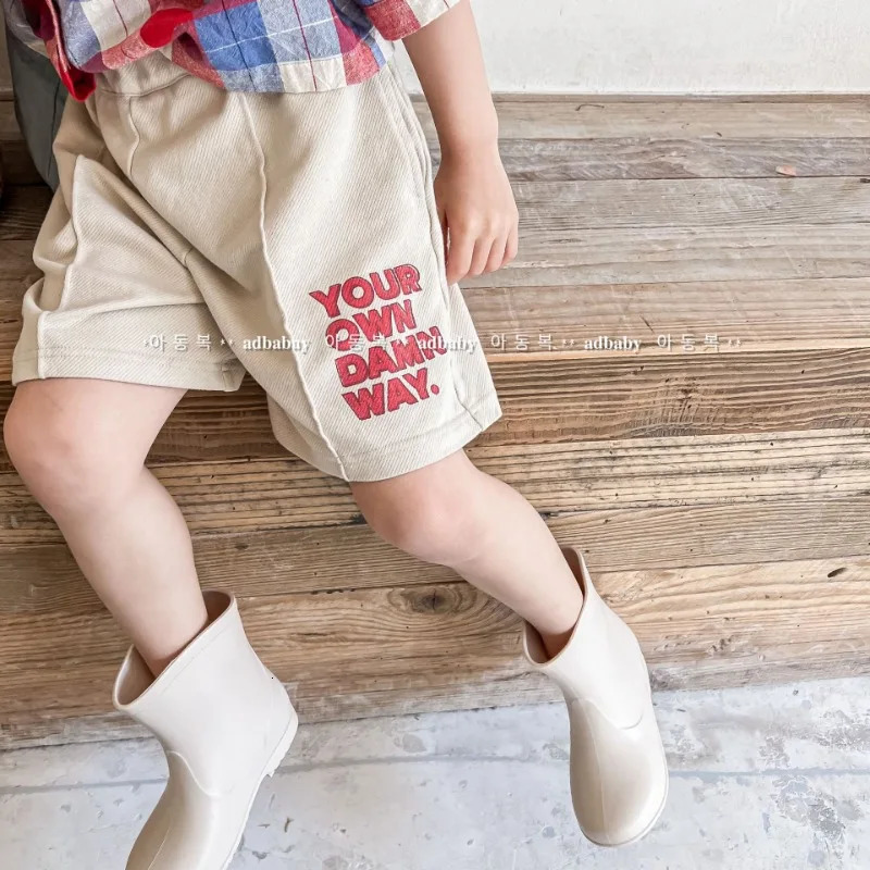 Korean Style Summer Child Shorts Washed Wide Leg Letter Print Casual Short Pants for Boys and Girls Kid Clothes B2282 250527