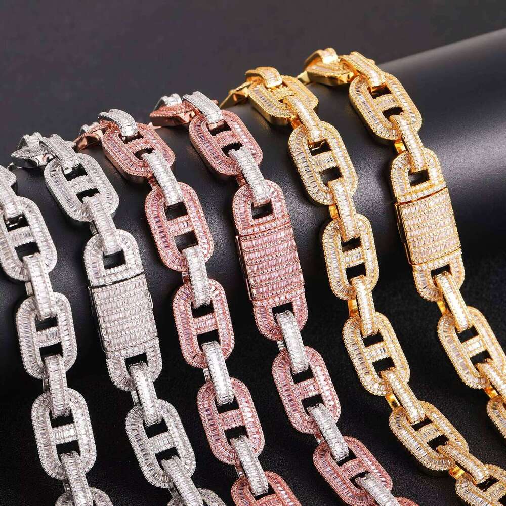 16mm GRA Certified Moissanite Baguette Studded Fully Ice Custom Chain, Hip Hop Dia Chain for Men Women
