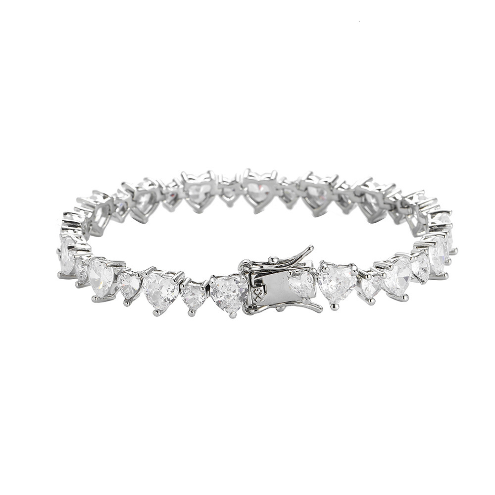 Heart Shaped Prong Mixed Cubic Zirconia Tennis Bracelet Full Cz Stones Charms Bangle Wristband For Men And Women Hip Hop Wolf Tide Jewelry Female Puls