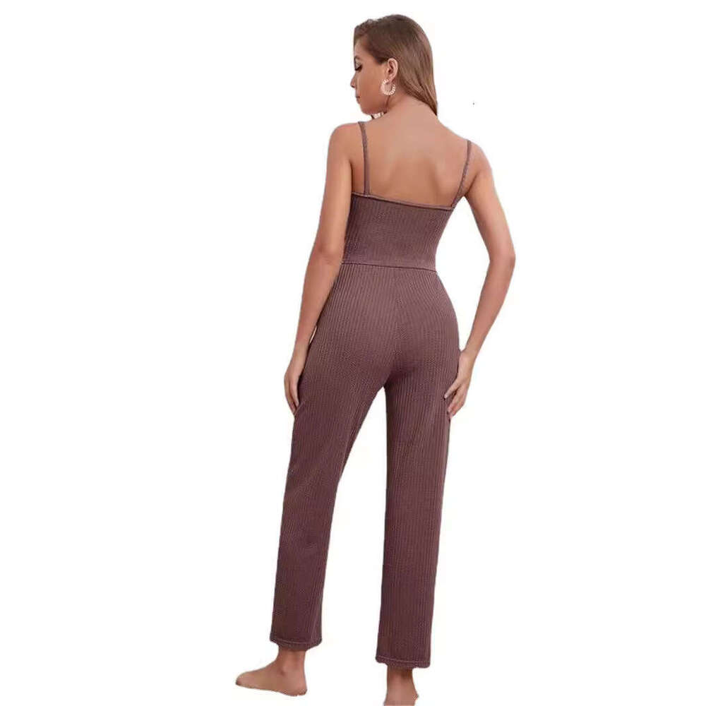 2025 Homewear Women's Waffle Knit Camisole Top Long Pants Robe Pajama Three-Piece Set