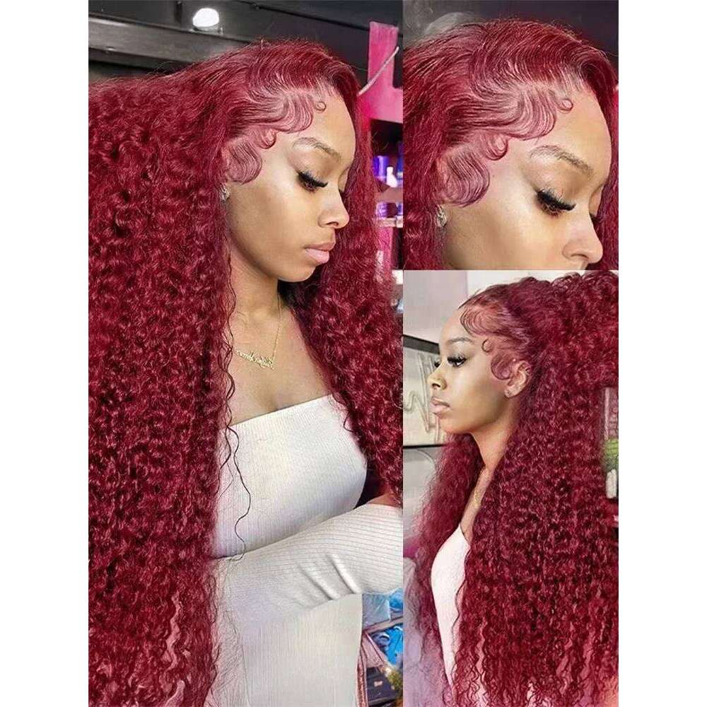 13x6 HD Frontal Wig Transparent 13x4 99J Bury Curly Lace Front Red Colored Deep Wave Human Hair Wigs