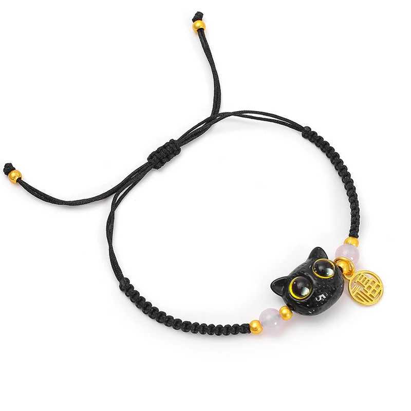 Cute Big Eyes Cat Adjustable Bracelet Couple Friendship Unique Elegant Fashion Jewelry Cat Charm Bracelet Gift W250526