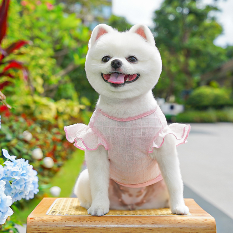 Cute Mesh Pet Dog Vest Breathable Hollow Cat Clothing Striped Thin Pet Cooling T Shirt for Puppy and Cat
