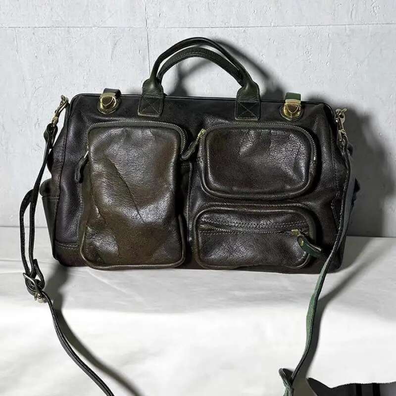 Casual Designers Handmade Genuine Multi-Pocket Large-Capacity Travel Handbags Outdoor Daily Cow Leather Lage Bag