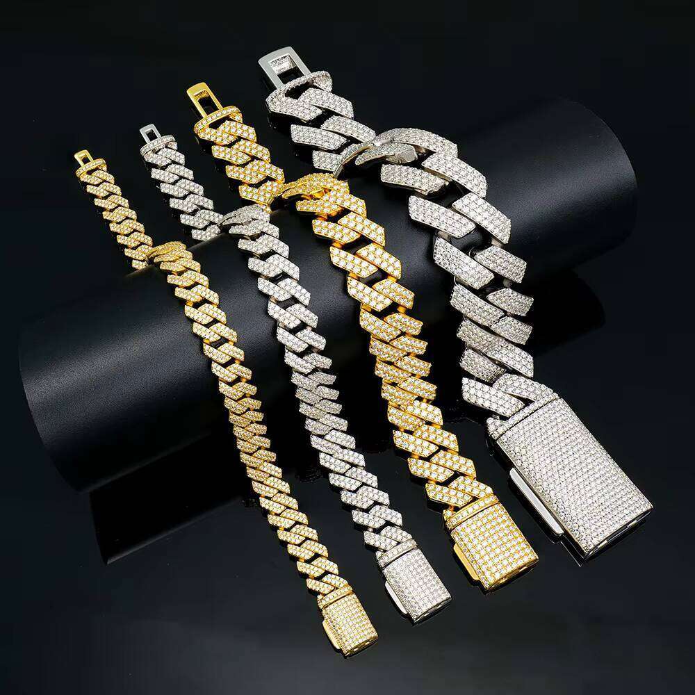 VVS1 Cubic Zirconia Cuban Chain Bracelet, with 10mm Two Rows Pass Tester Iced Out Hip-Hop Style