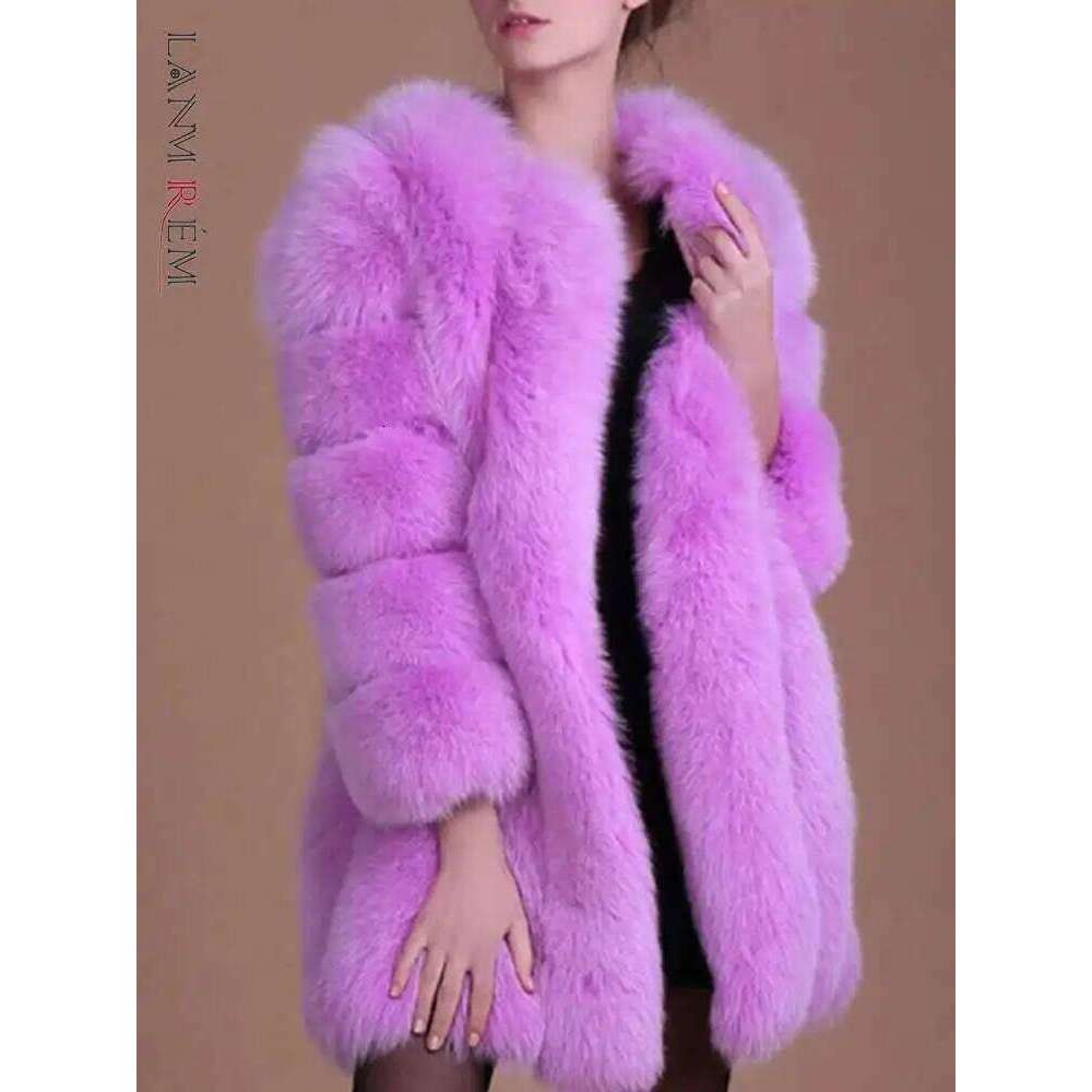 LANMREM 2024 Winter New Fox Fur Women Warm Long Sleeve Solid Color Temperament Jacket Coat Female Fashion 2W999