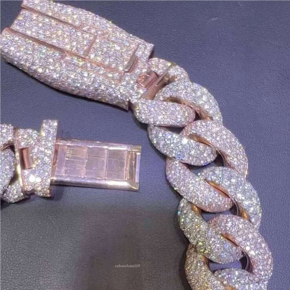 Personalized Custom Buckle 25mm 2 Tones Sterling Sier Vvs Moissanite Dia Iced Out Heavy Cuban Link Chain Necklace