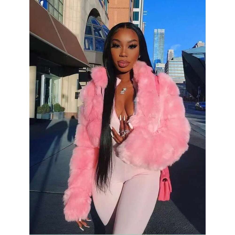 Joskaa Solid Furry Cropped Faux Fur Down Coats Women Fluffy Zipper Long Sleeve Hooded Jacket Outwear Winter Tops 2023 Streetwear