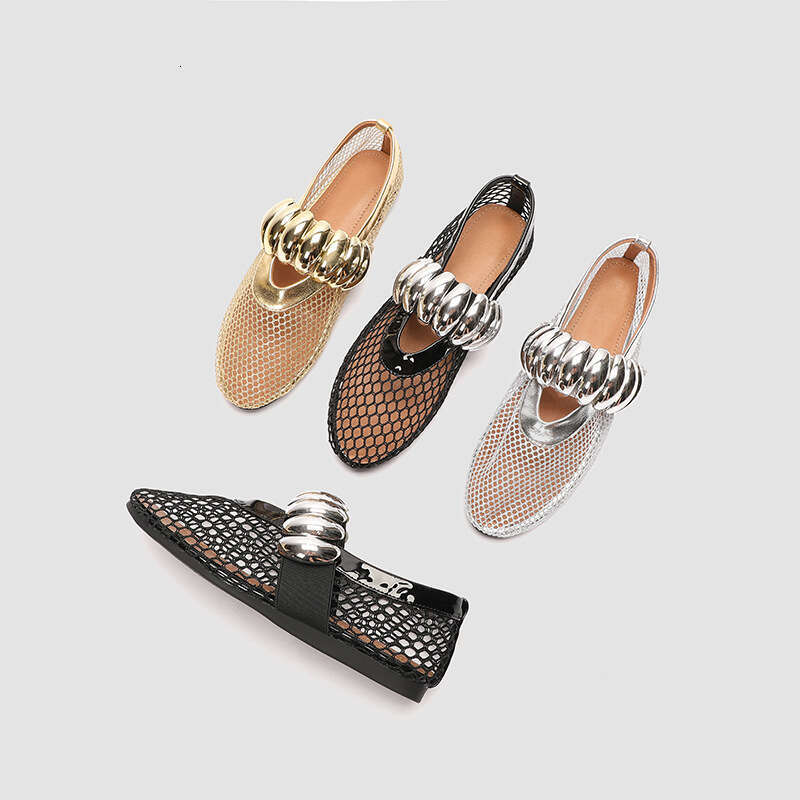 2025 Metal Buckle Elastic Mesh Ballet Flat Slip-On Large Size Mary Jane Women Shoes