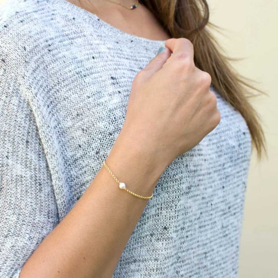 SUNIBI Stainless Steel Bracelet for Women Sea Shell Simulated-Pearl Ultra Thin Chain Link Charm Bracelet Jewelry Wholesale W250526