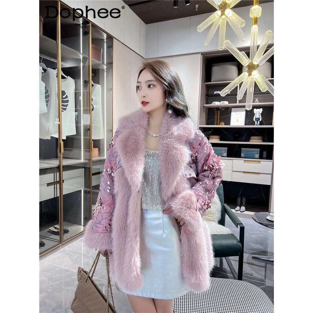 Elegant Lady Integrated Mid-Length Fashion Versatile Mink Slim Jacket 2024 Winter Clothes Women's Faux Fur Coat