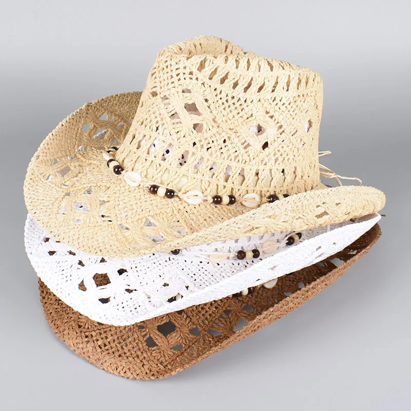 Straw Western Cowboy Hat for Women Men Classic Vintage Hollow Out Unisex Wide Brim Beach Sun Hat Fishing Hat Climbing Cap 250526