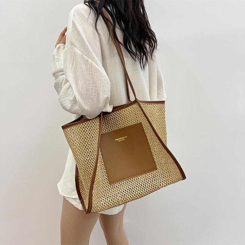 Free shipping designer weaves a large-capacity fashionable Korean-style handbag 2025, versatile ins casual and stylish single-shoulder tote bag