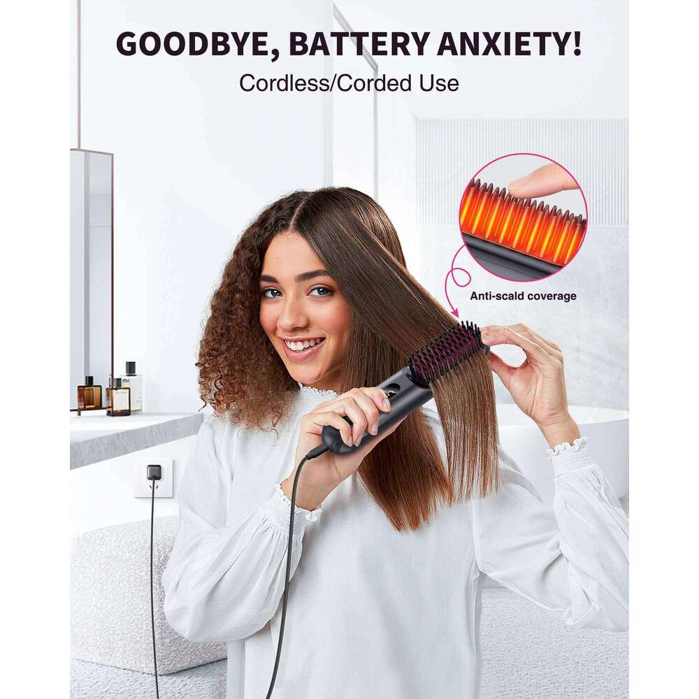 BOPCAL Cordless Straightener Brush 10000mAh LED Display Negative Ions Hair Care Ceramic Electric Hot Heating Comb