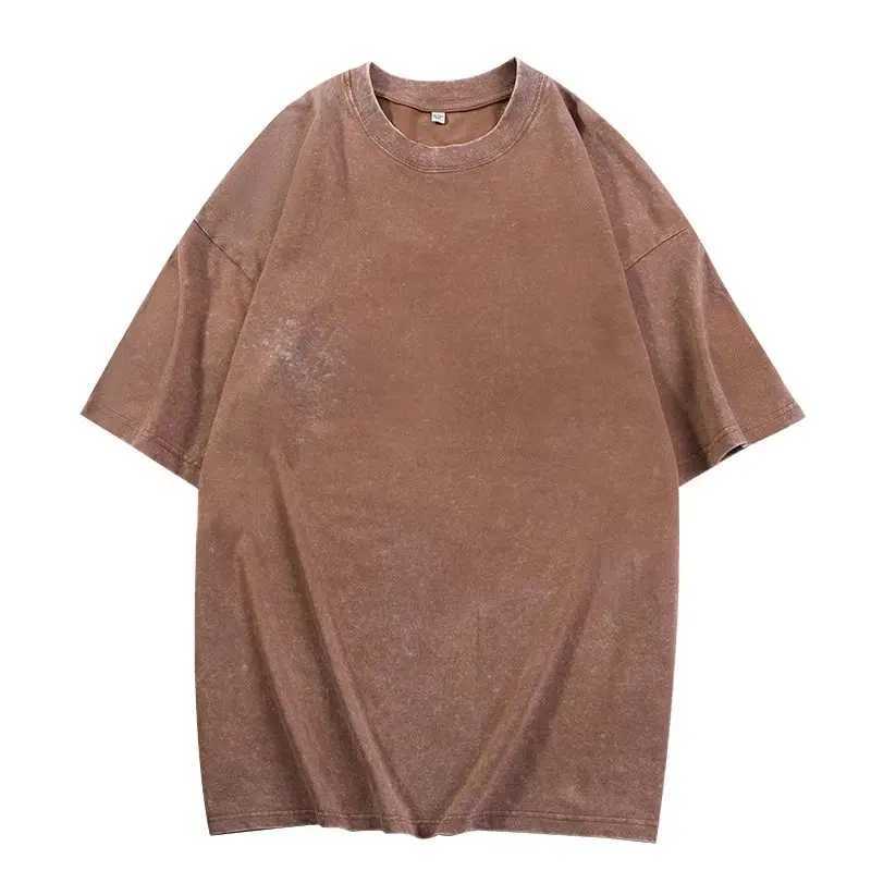 6 Solid Color 100% Pure Cotton 320g Heavy Mens Washed Vintage Oversized T-Shirts Street Hip Hop Punk Women Harajuku Short Tee Z250527