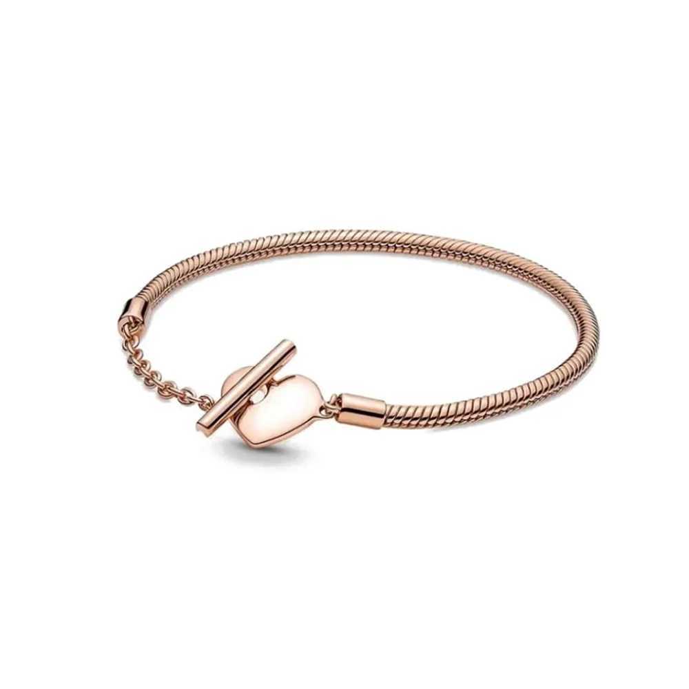 European 925 Silver Heart Clasp Clip Snake Chain Size 16-21cm Bracelet Bangles Jewelry Accessories Charm W250526
