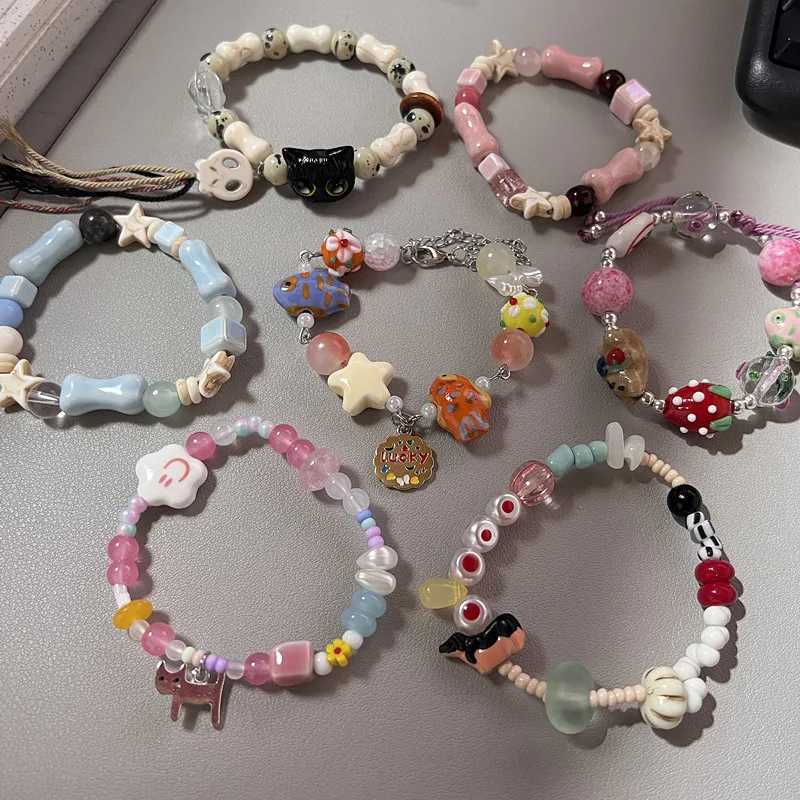 New Cute Geometry Star Conch Ceramic Glass Acrylic Beaded Bracelet Girl Kpop Aesthetic Charm Jewelry Y2K Marine Accessories W250526