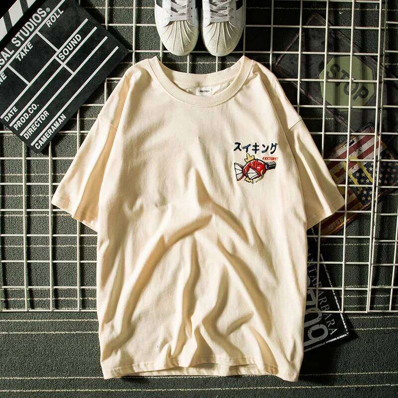Summer Haruku Japanese Style Embroidery Small Octopus Short sleeved T shirt Men s Trendy Brand Street Loose Hip Hop Tee Top