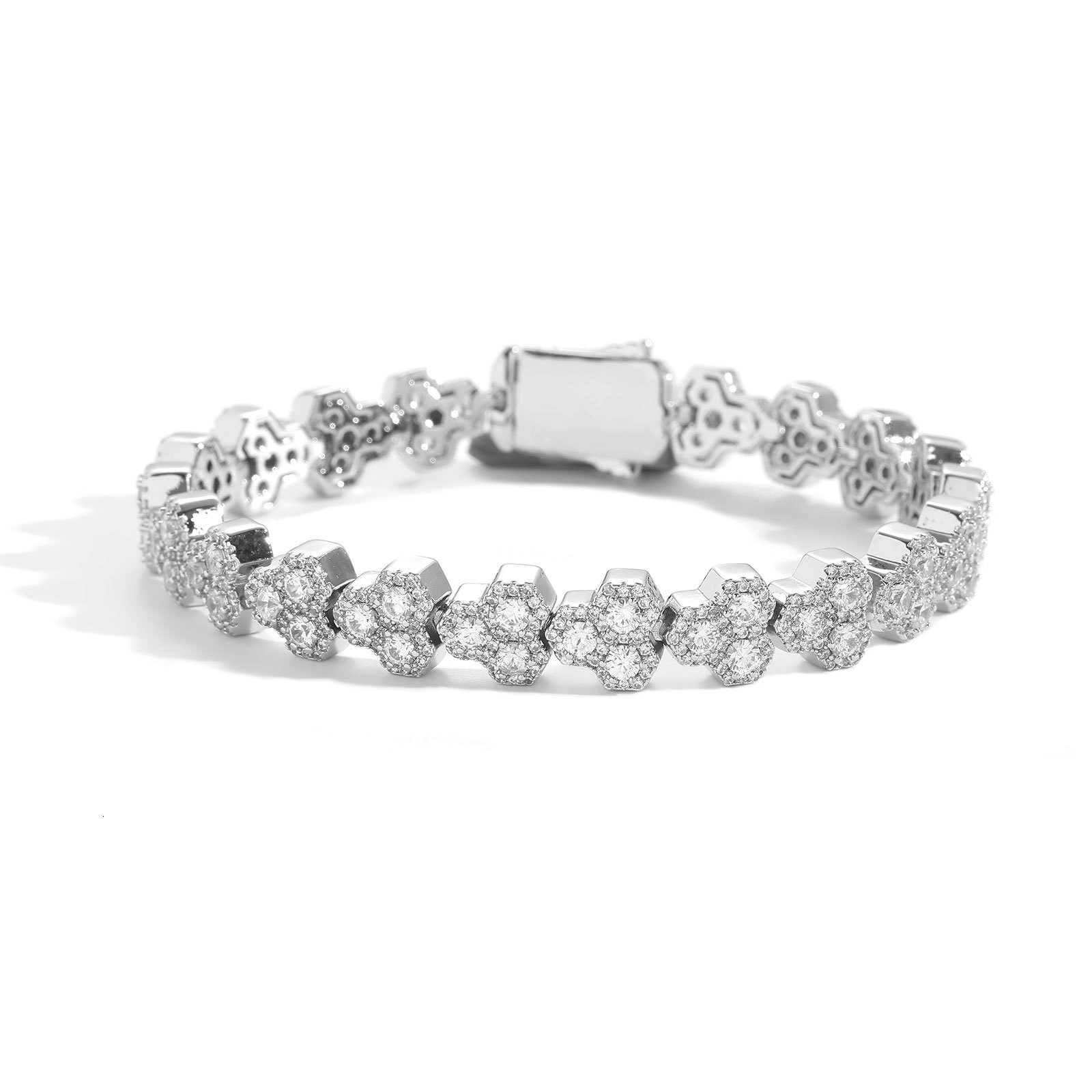 10mm Spring Box Buckle Geometric Full Sparkly Diamond Tennis Chain Bracelet For Men And Women Personalized Cubic Zirconia Hip Hop Wolf Tide Jewelry Pu