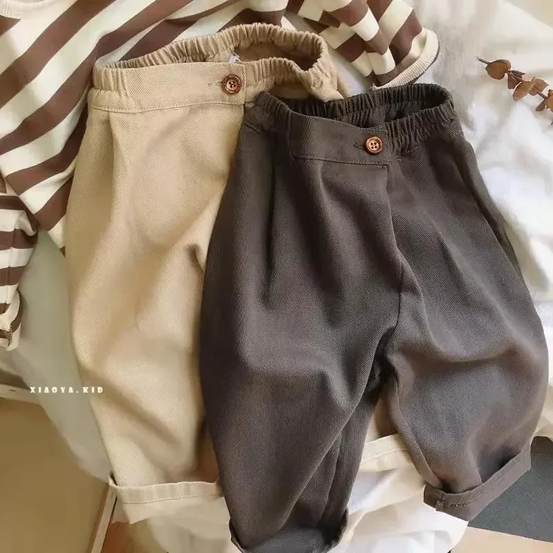 Childrens Korean Casual Pants for Babies Spring Boys and Girls Solid Color Loose Fitting Harlan Long 250527