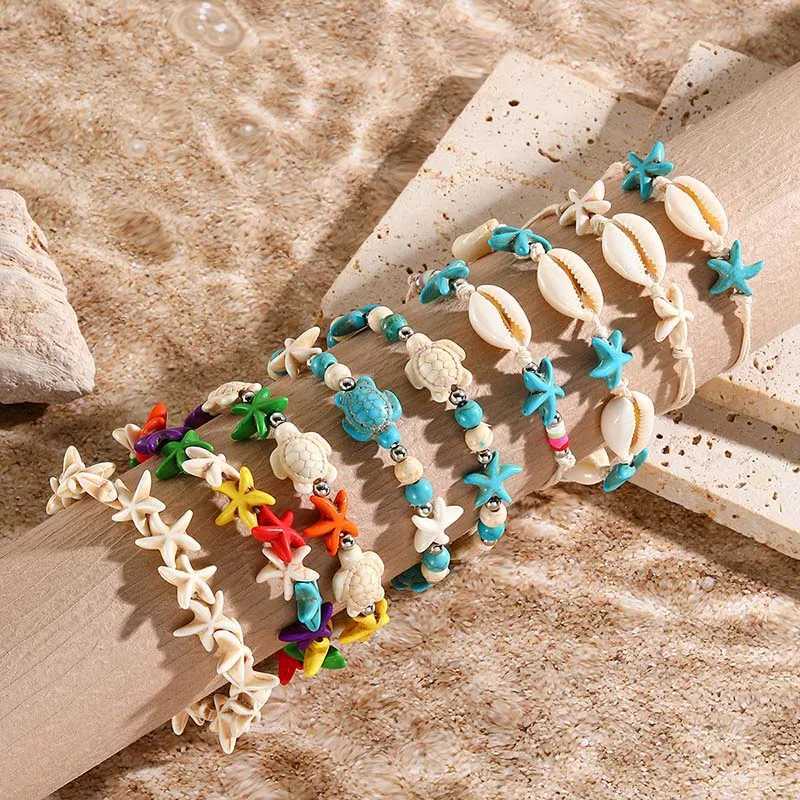 Boho Sea Shell Starfish Bracelet for Women Girls Fashion Tortoise Charm Handmade Woven Rope Beads Summer Jewelry Beach Gifts W250526