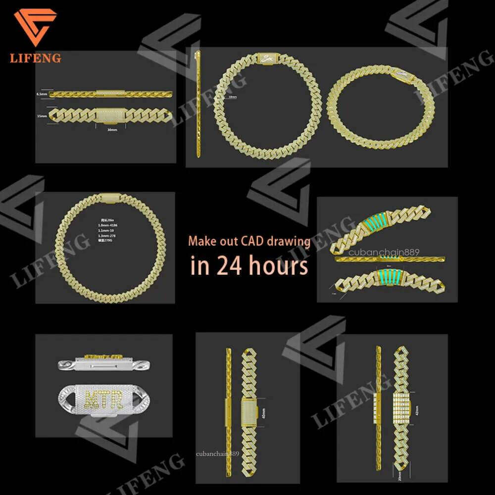Lifeng Jewelry 30mm Width Vvs Moissanite Link Baguette Dia Sterling Sier Cuban White Gold Necklace Custom Chain