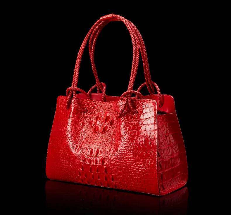 Genuine Leather Women's Red Crocodile Pattern Ladies Handbags Tote Bag Fashion Travel Portable Shoulder Underarm Bags