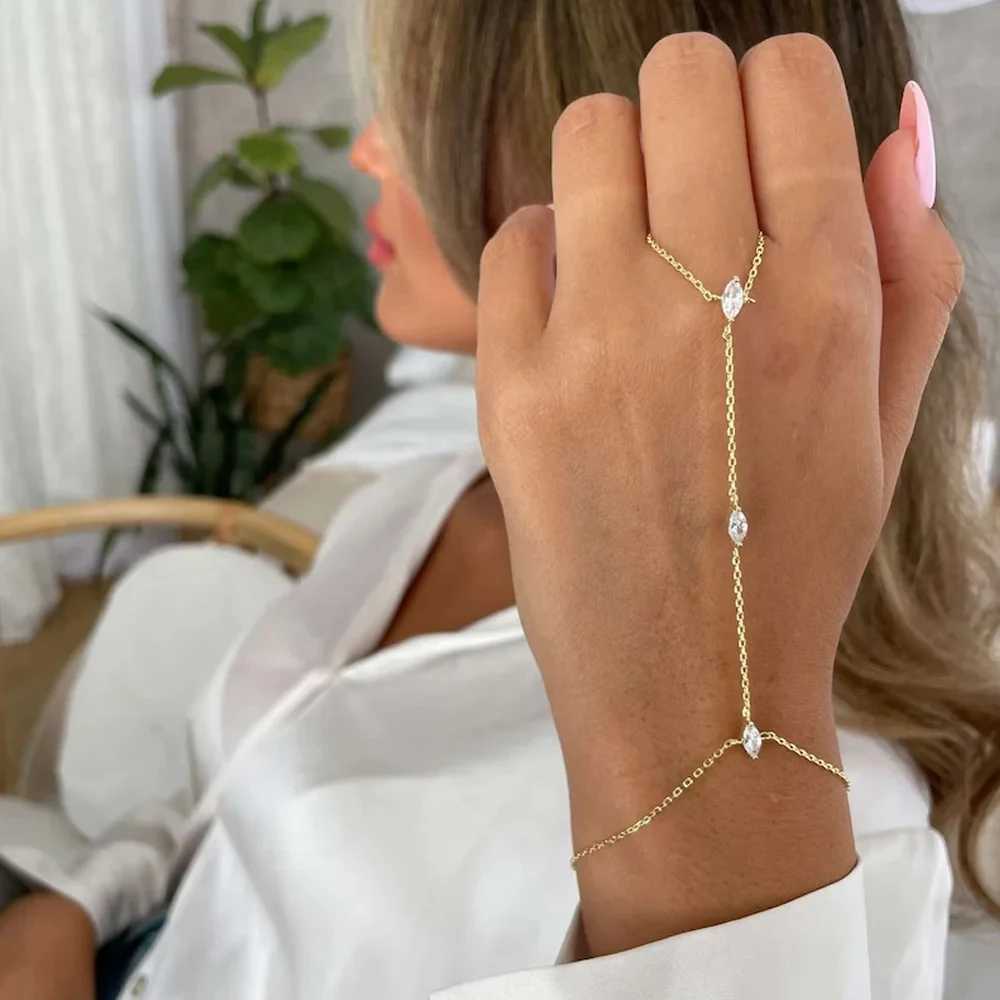 2025 Party Bohemia Rhombus Crystal Bracelet Hand Jewelry for Women Simple Thin Chain Finger Bracelet Jewelry Accessories Gift W250526