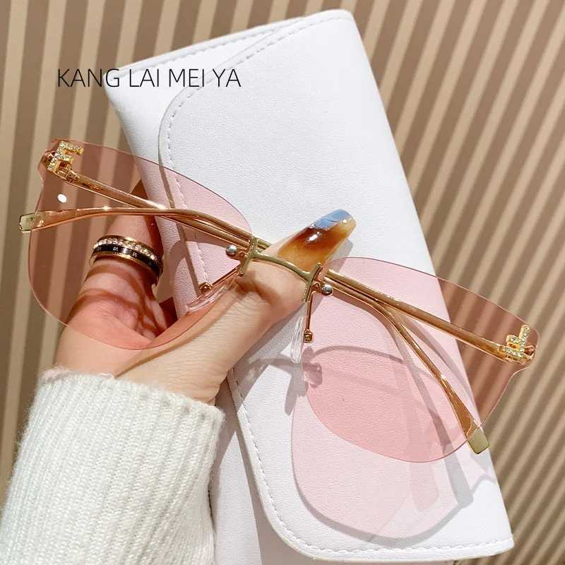 Cross-border European and American frameless square sunglasses for women fashionable cut edge large frame glasses Z250527