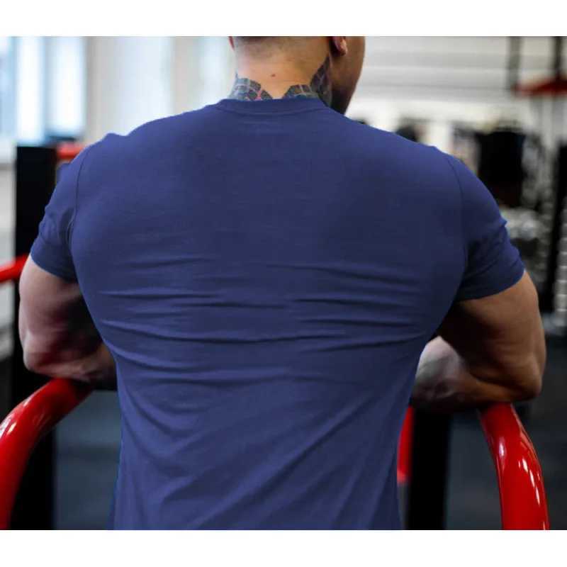 Mens Gym Fitness Clothing Man Cotton Sports Short Sleeve T-shirt Running Training Slim Printed Shirt Sweatshirt Casual Tops Z250527