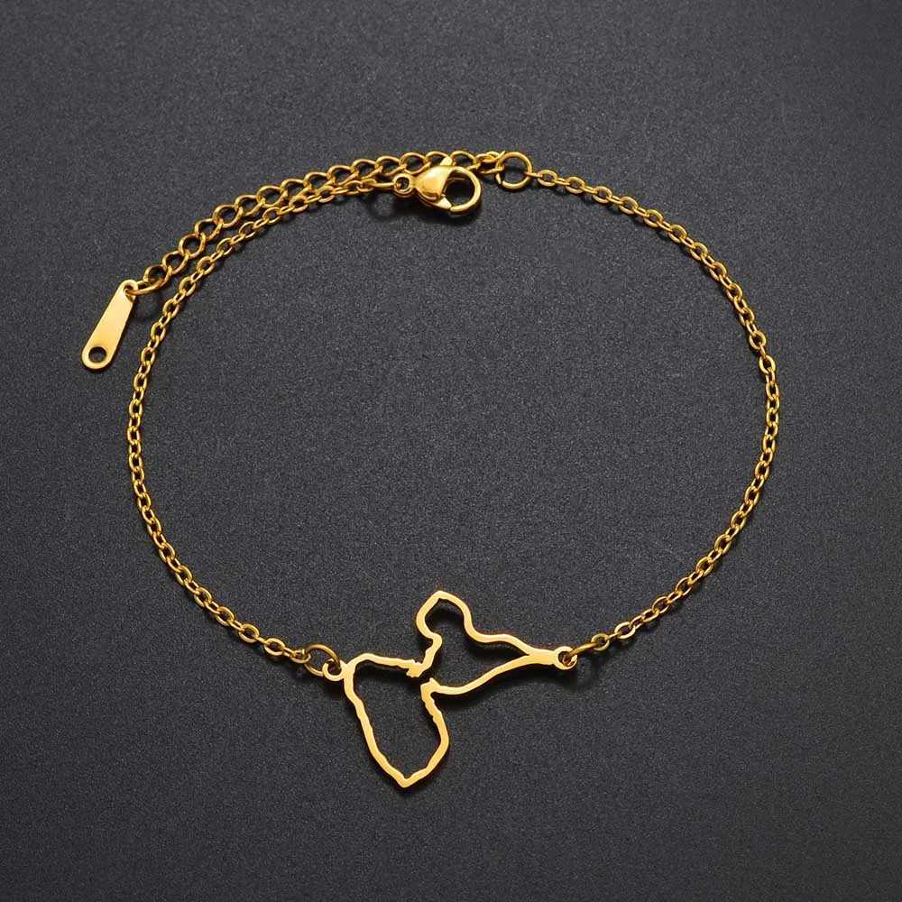 Anniyo 18CM + 4CM France Guadeloupe Map Bracelet for Women Stainless Steel Jewelry Foot-Chain # 320921 W250526