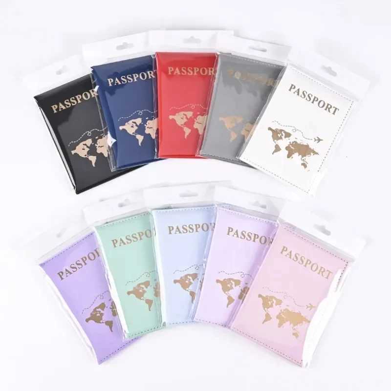 2024 PU Leather Travel Passport Cover Protective Women Men Map Passport Ticket Gold Letter Holder Case ID Card Clip Bags Z250527