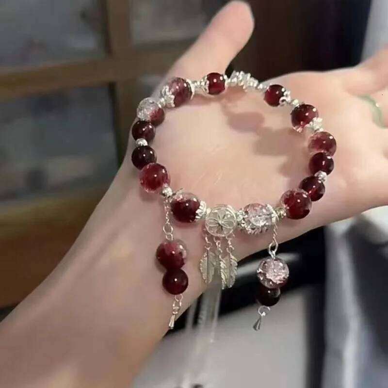 Chinese Style Red Crystal Feather Cross Pendant For Girls Women Vintage Elastic Beaded Chain Bracelet Jewelry Gifts designer bag