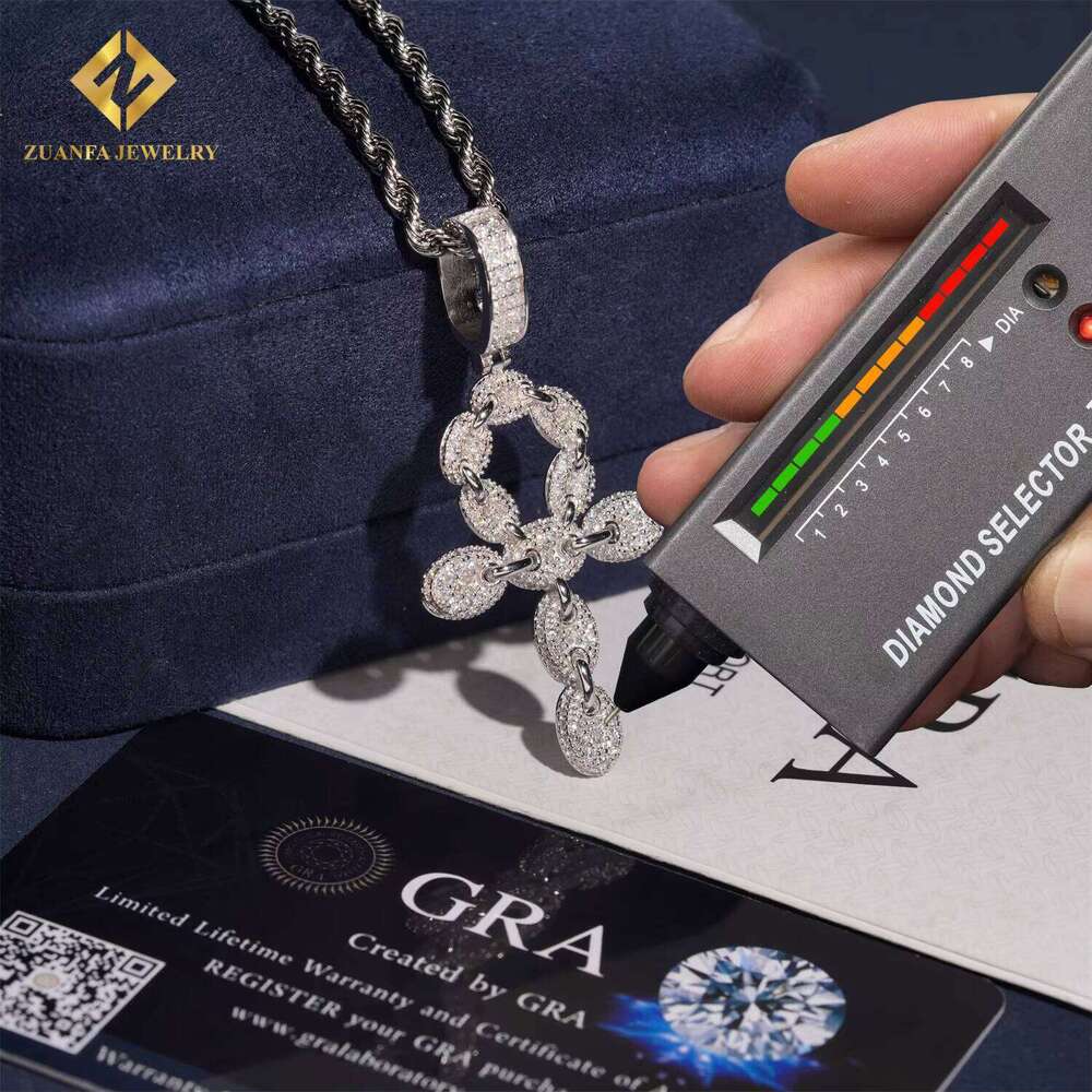 Custom Moissanite Jewelry Hip Hop Full VVS Dia Cross Bling Iced Out Sterling Sier Necklace Pendant Men