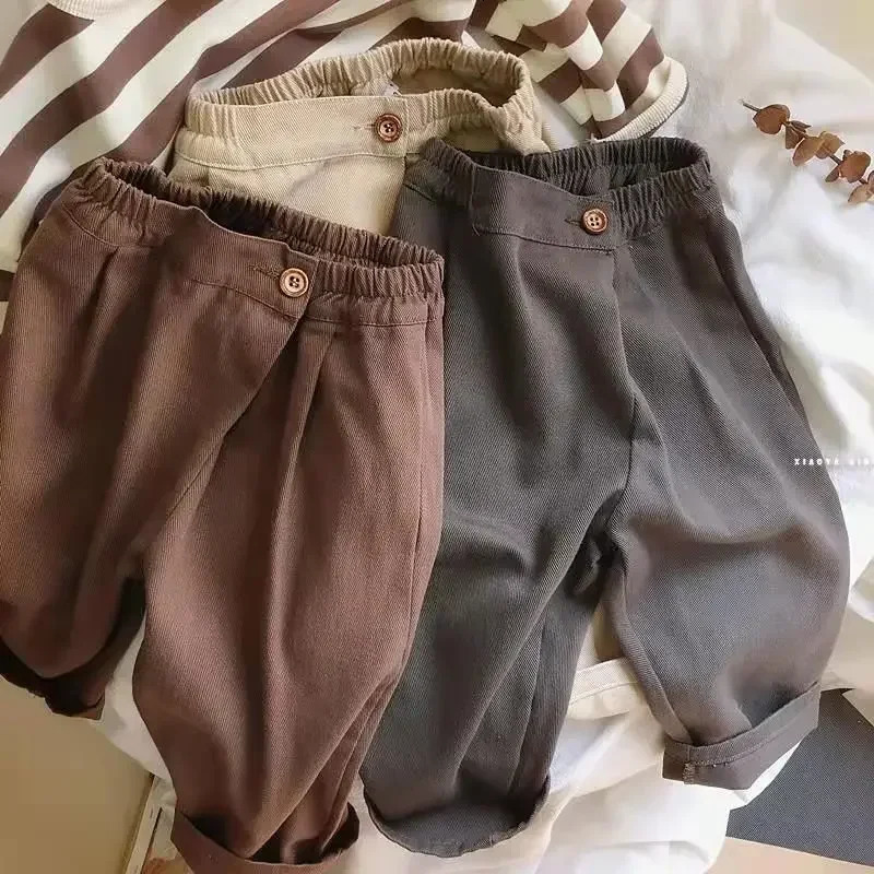 Childrens Korean Casual Pants for Babies Spring Boys and Girls Solid Color Loose Fitting Harlan Long 250527