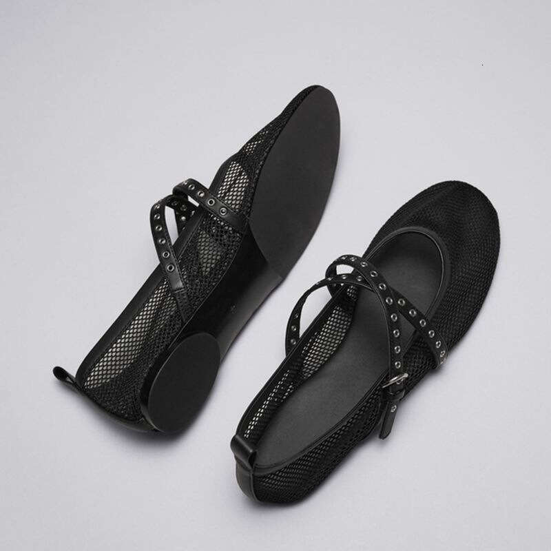 French Style Mesh Ballet Flats 2025 Spring Summer New Black Fashion Simple Personality Women's Shoes