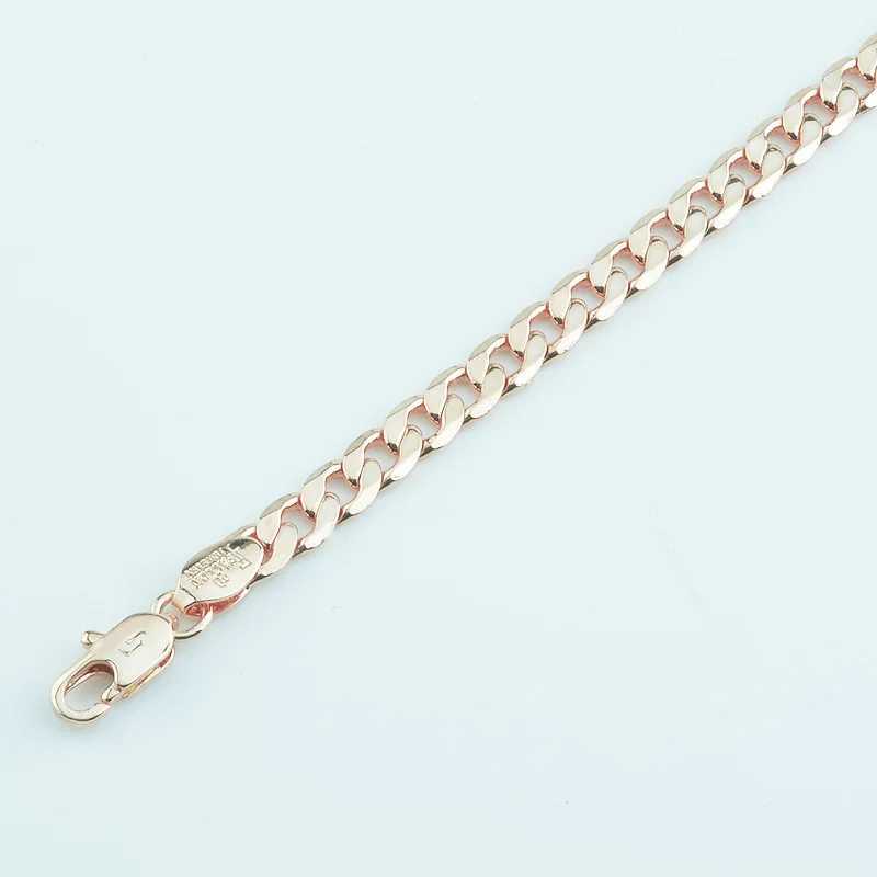 FJ 5MM 17CM-21CM Women Bracelet Men 585 Rose Gold Color Curb Smooth Bracelets W250526