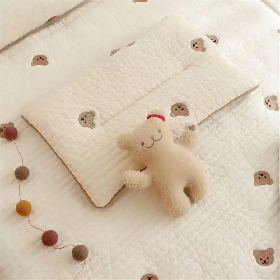 ins style baby embroidered bear quilted pillow kindergarten breathable sweatabsorbent pure cotton cute 250527