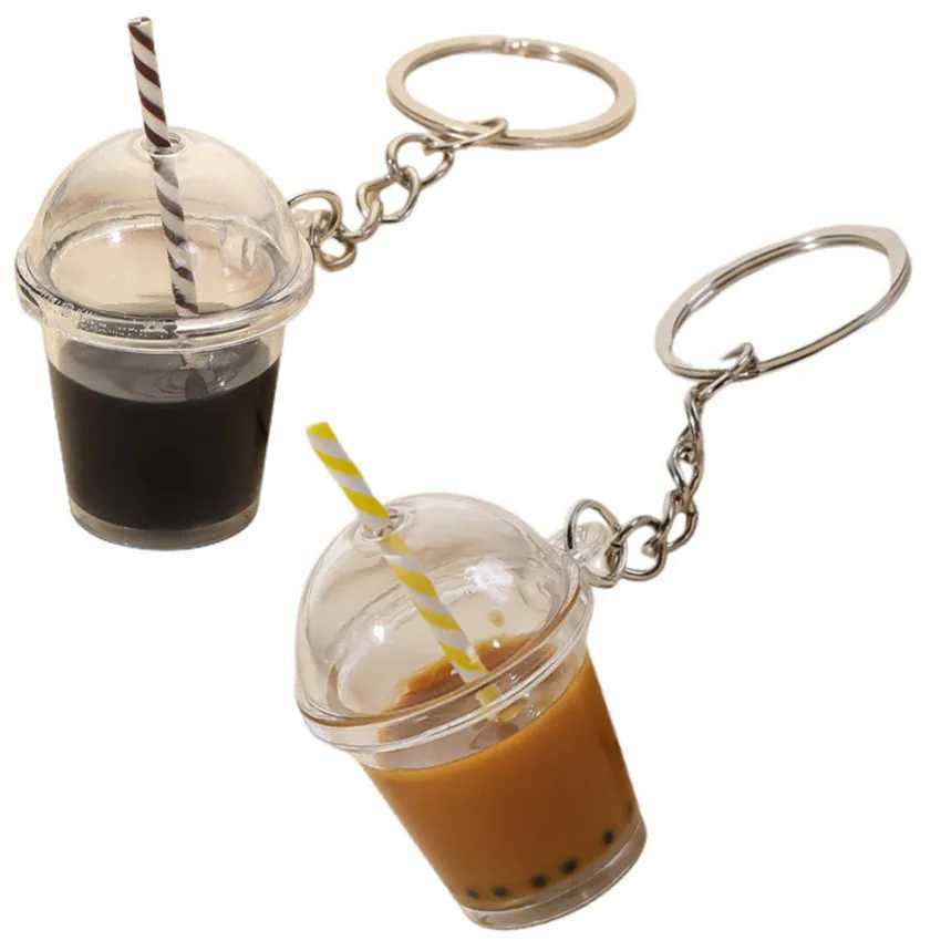 Milk Tea Keychain Liquid Model Coffee Cup Cartoon Yeni Simlasyon Yiyecek Oyuncak anta Sarkt Araba Anahtar Zinciri En yi Hediye Tak Toptan W250526